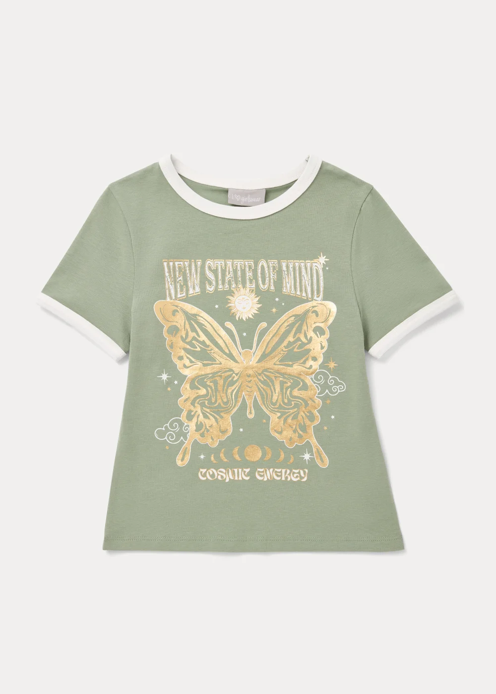 Girls Khaki Ringer T-Shirt (7-15yrs) - Age 7 Years Image 1