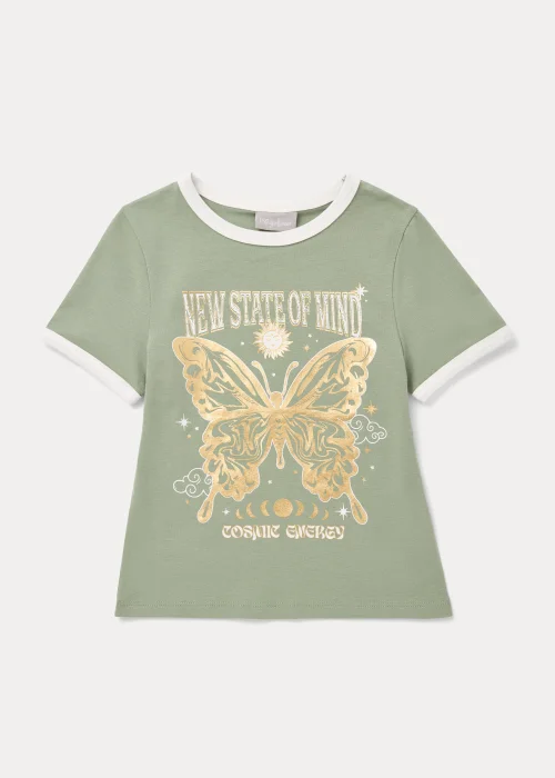 Girls Khaki Ringer T-Shirt (7-15yrs) - Age 7 Years Image 1