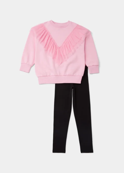 Girls Pink Organza Sweatshirt & Black Leggings Set (4-13yrs) - Age 4 Years Image 1