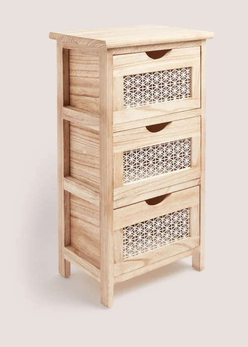 Natural Metal Wood 3 Drawers (63cm x 35cm x 25cm) Image 1