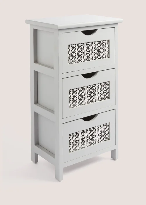 Grey Metal Wood 3 Drawers (63cm x 35cm x 25cm) Image 1