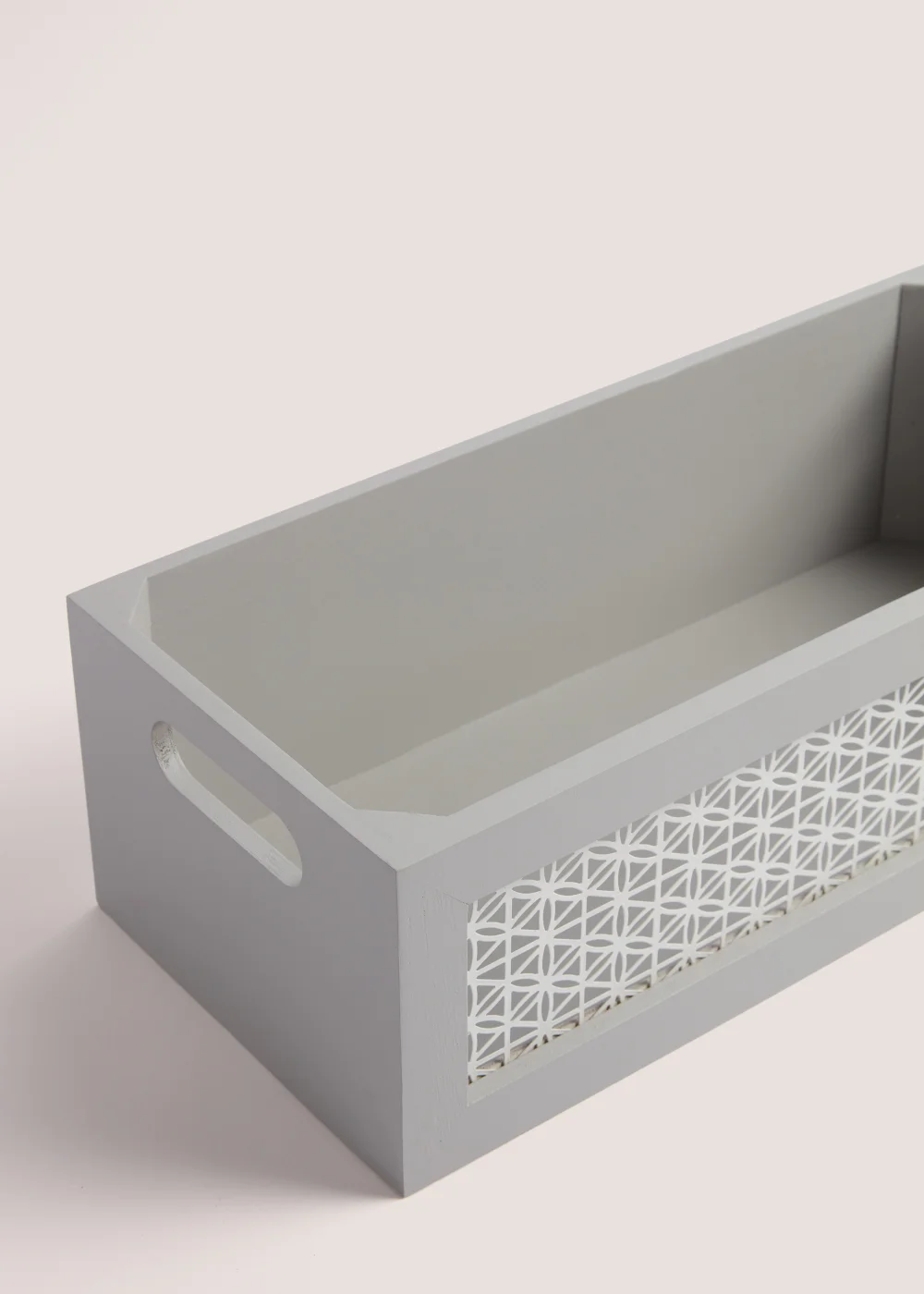 Grey Metal Wood Storage Tray (40cm x 18cm x 13cm) Image 2