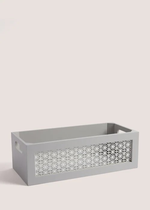 Grey Metal Wood Storage Tray (40cm x 18cm x 13cm) Image 1
