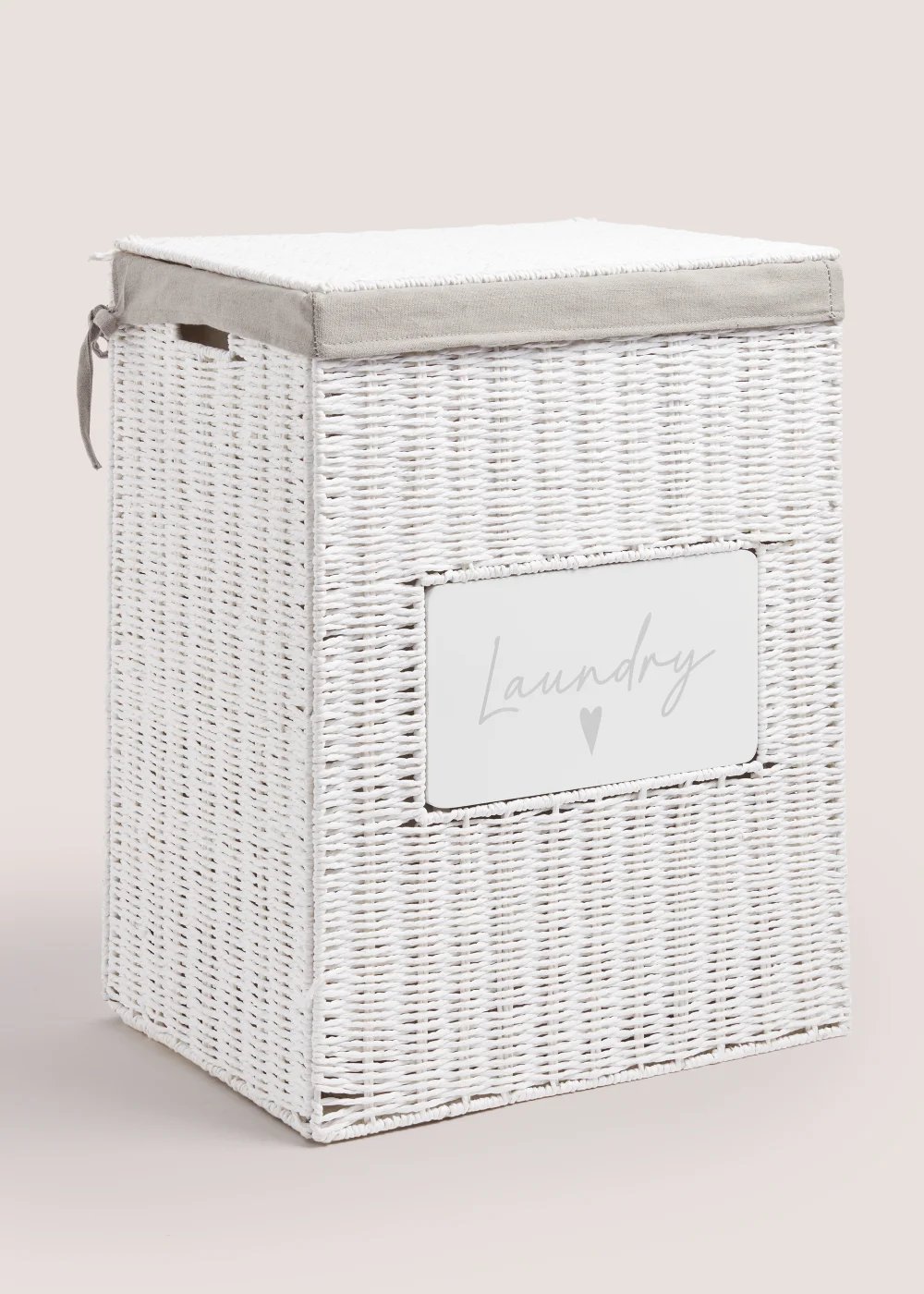 White Heart Laundry Basket (51cm x 40cm x 30cm) Image 1