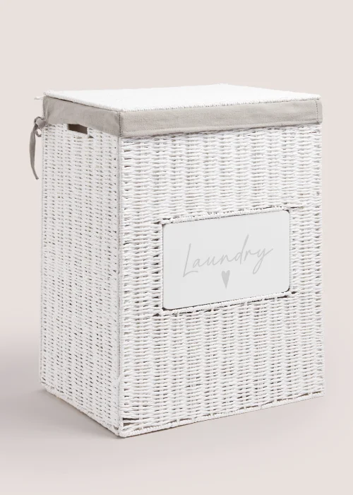 White Heart Laundry Basket (51cm x 40cm x 30cm) Image 1