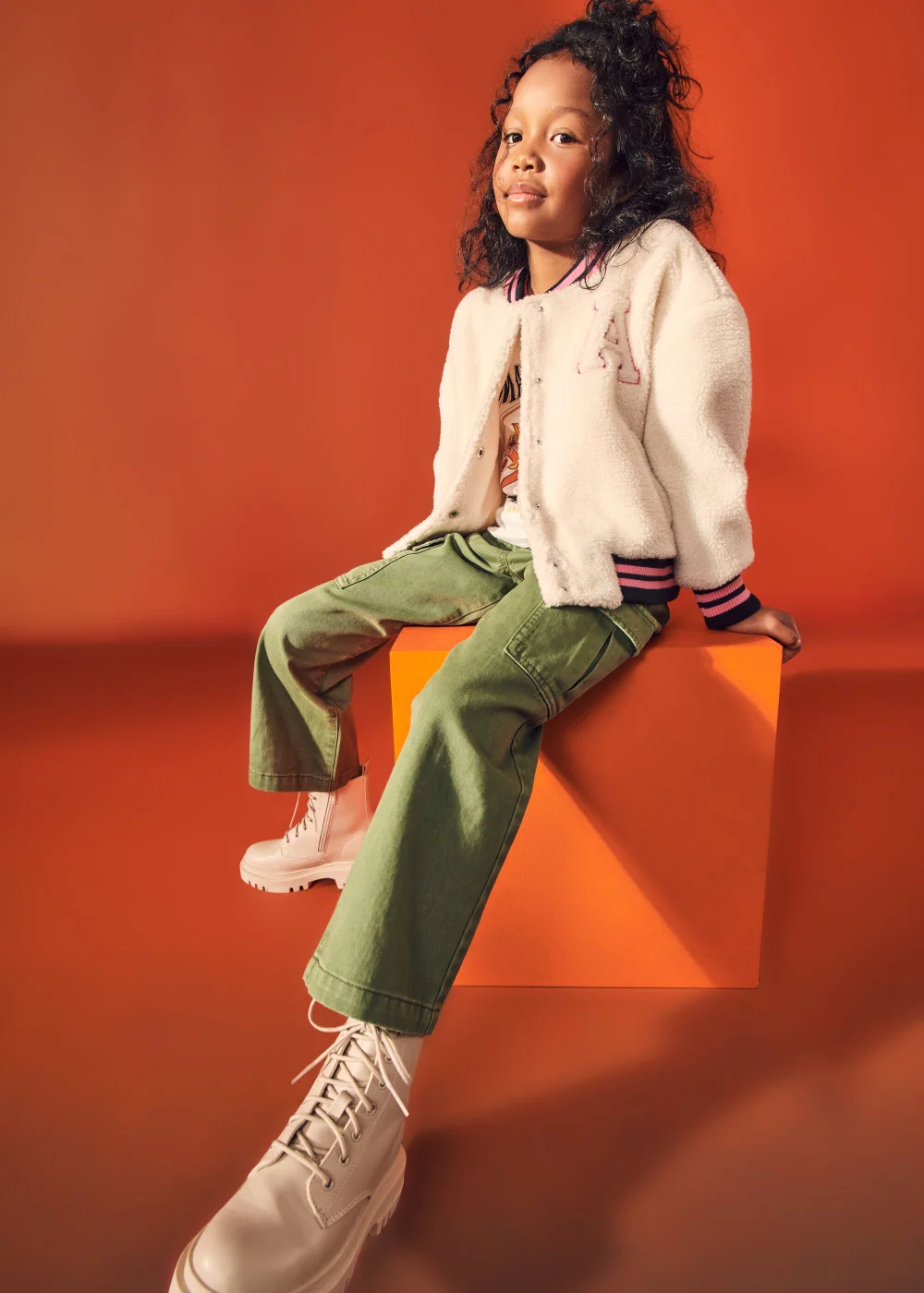 Girls Cream Borg Bomber Jacket (4-13yrs) - 4 Yrs Image 3