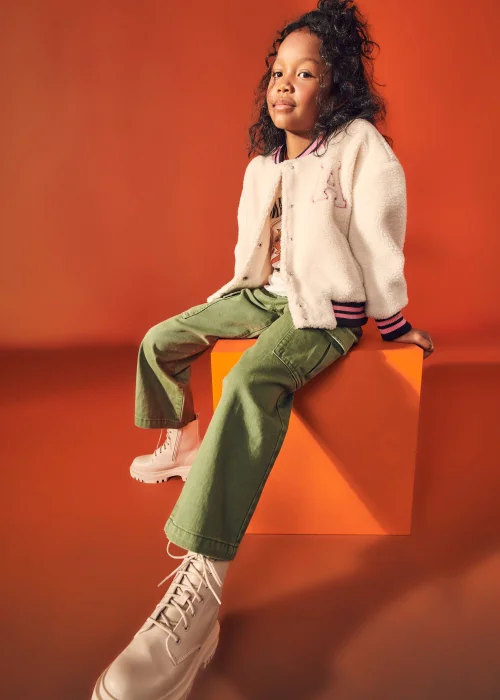 Girls Cream Borg Bomber Jacket (4-13yrs) - 4 Yrs Image 3