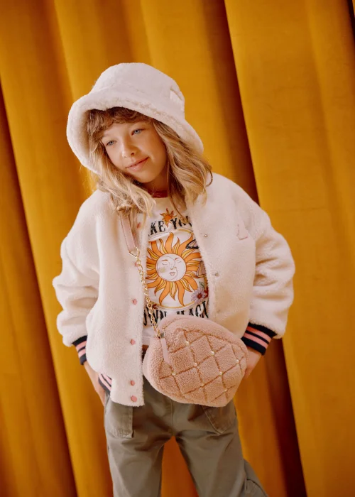 Girls Cream Borg Bomber Jacket (4-13yrs) - 4 Yrs Image 4