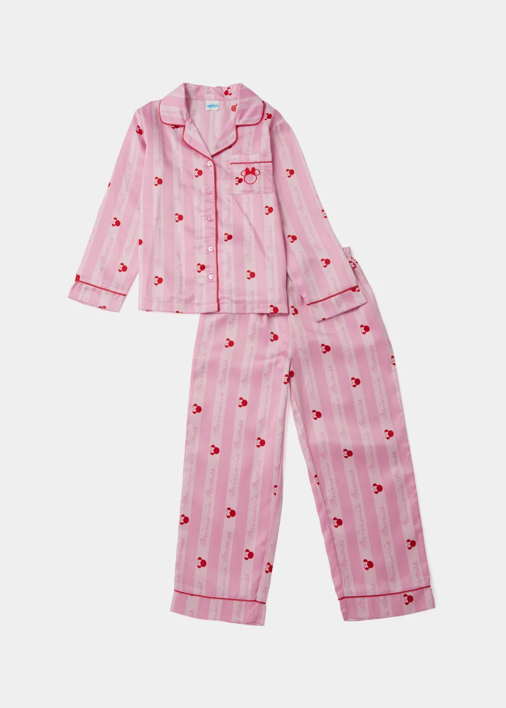 Kids Pink Disney Minnie Mouse Satin Pyjama Set (3-13yrs) - Age 3 Years Image 1