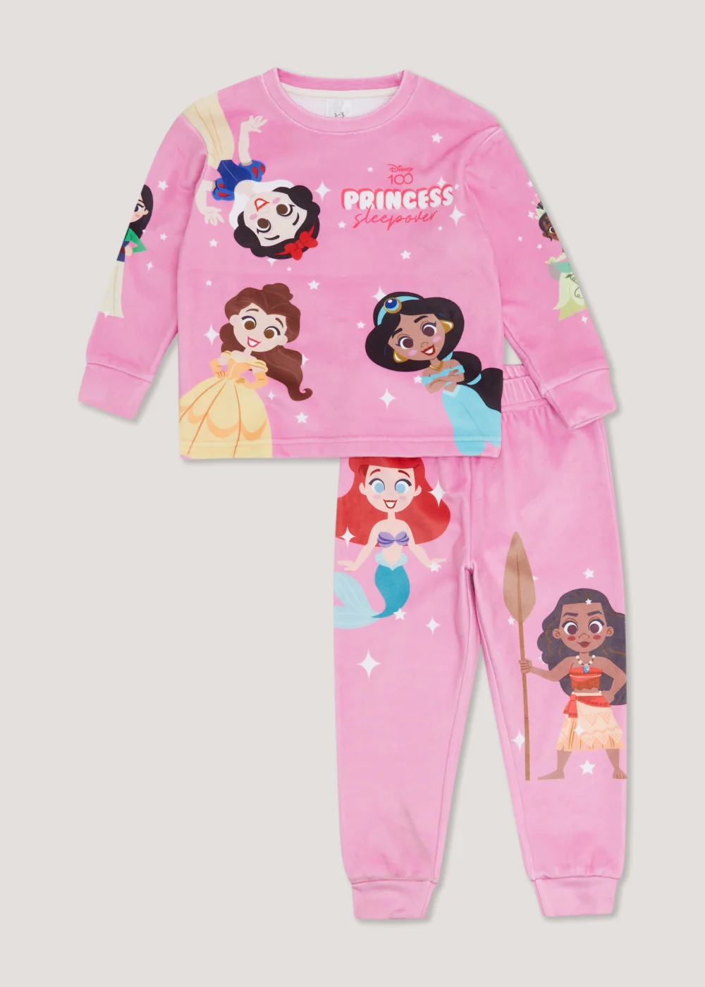 Kids Pink Disney Princess Print Velour Pyjama Set (9mths-7yrs) - Age 9 - 12 Months Image 1