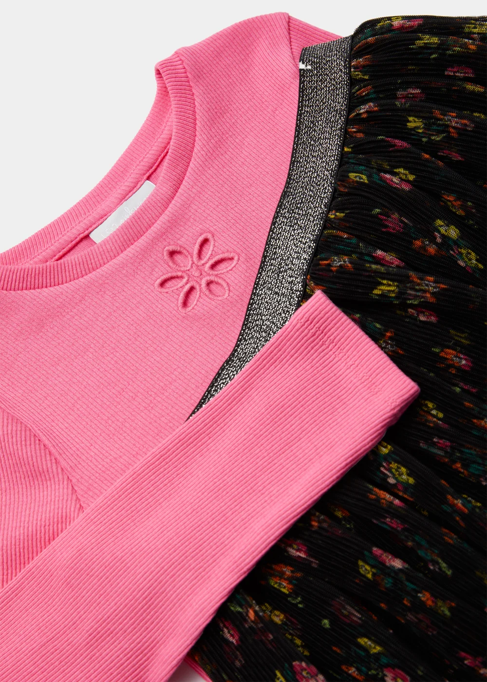 Girls Pink Top & Black Floral Ruffle Skirt Set (4-13yrs) - Age 4 Years Image 2