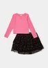 Girls Pink Top & Black Floral Ruffle Skirt Set (4-13yrs) - Age 4 Years Image 1