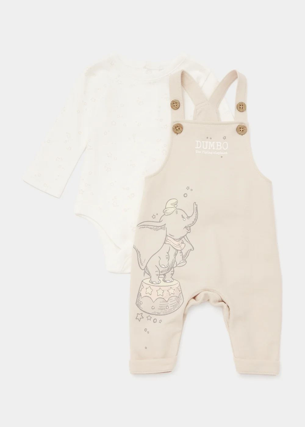 Baby White Disney Dumbo Dungarees &. Bodysuit Set (Newborn-12mths) - Newborn Image 1