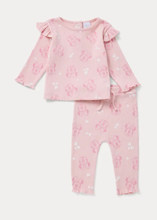 Baby Pink Minnie Mouse Long Sleeve T-Shirt & Leggings Set (Newborn-12mths) - Newborn Image 1