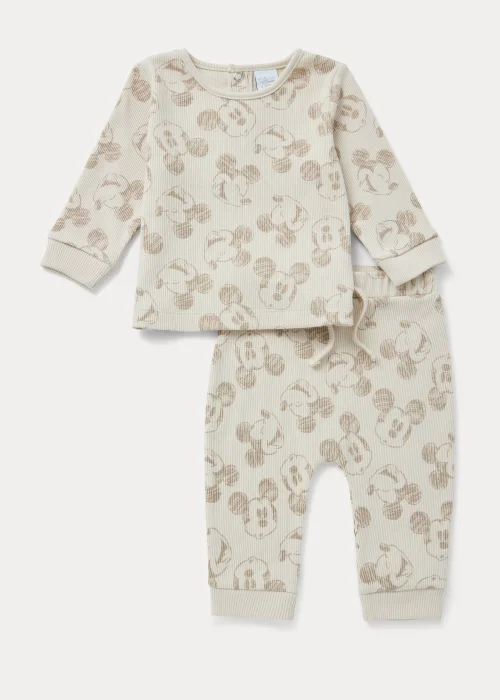 Baby Tan Mickey Mouse Ribbed Sweatshirt & Joggers Set (Newborn-12mths) - 0-3 months Image 1