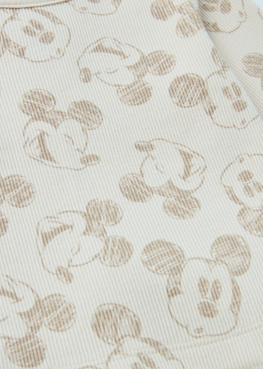 Baby Tan Mickey Mouse Ribbed Sweatshirt & Joggers Set (Newborn-12mths) - 0-3 months Image 2