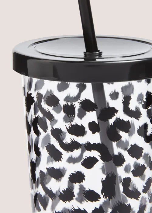 Black & White Leopard Print Straw Tumbler (6cm x 17.5cm) Image 2
