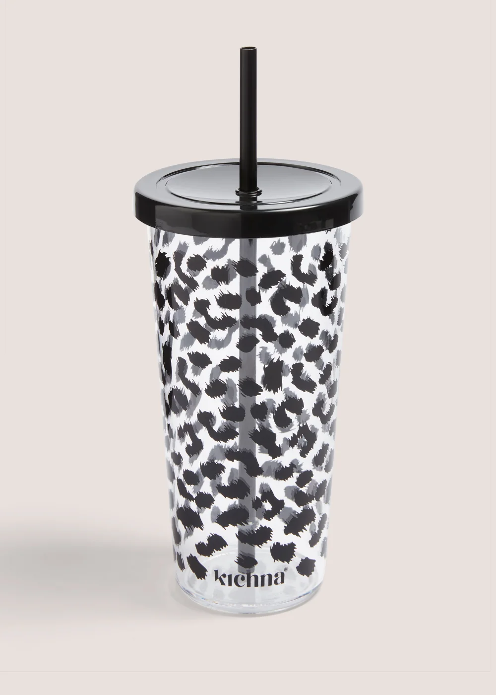 Black & White Leopard Print Straw Tumbler (6cm x 17.5cm) Image 1