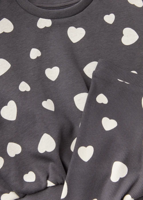 Girls Charcoal Heart Sweatshirt & Ribbed Leggings Set (9mths-6yrs) - 9-12 months Image 2