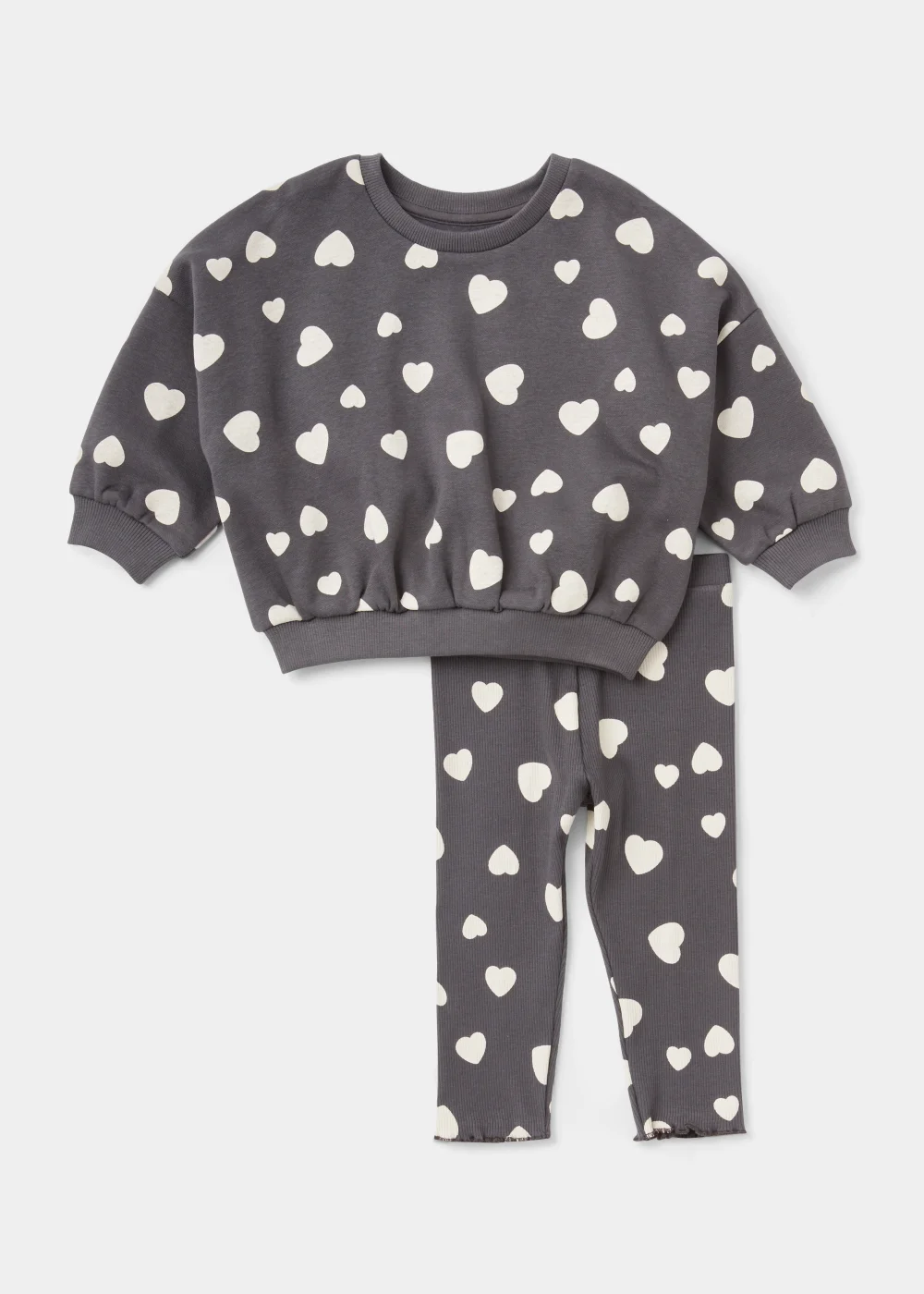 Girls Charcoal Heart Sweatshirt & Ribbed Leggings Set (9mths-6yrs) - 9-12 months Image 1