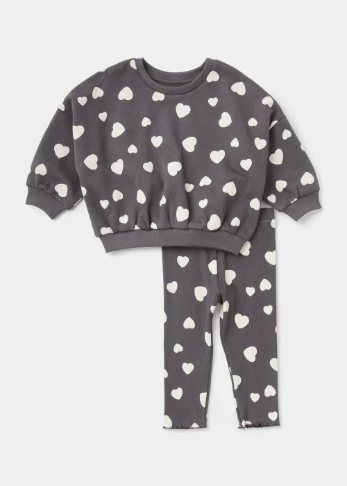 Girls Charcoal Heart Sweatshirt & Ribbed Leggings Set (9mths-6yrs) - 9-12 months Image 1
