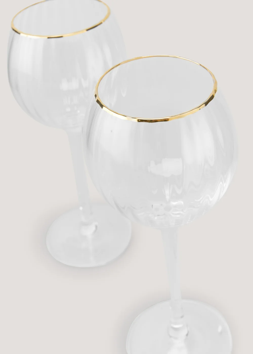 2 Pack Ribbed Gold Rim Wine Glasses (19cm x 7.5cm) Image 2