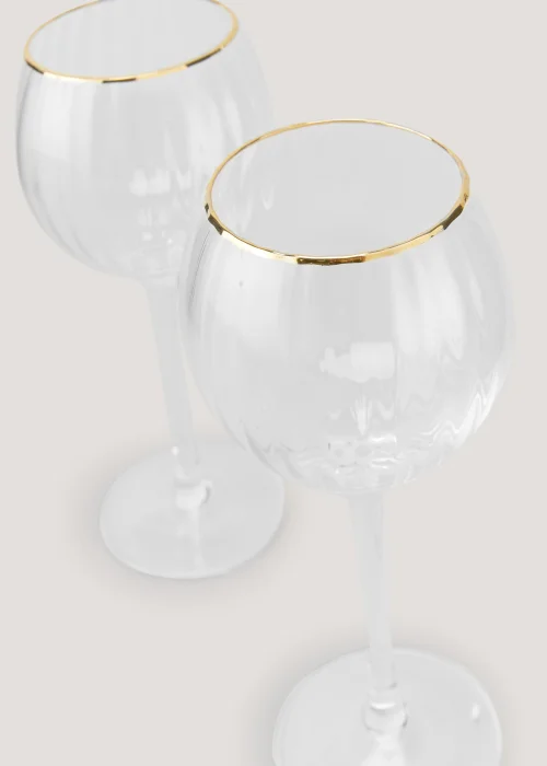 2 Pack Ribbed Gold Rim Wine Glasses (19cm x 7.5cm) Image 2