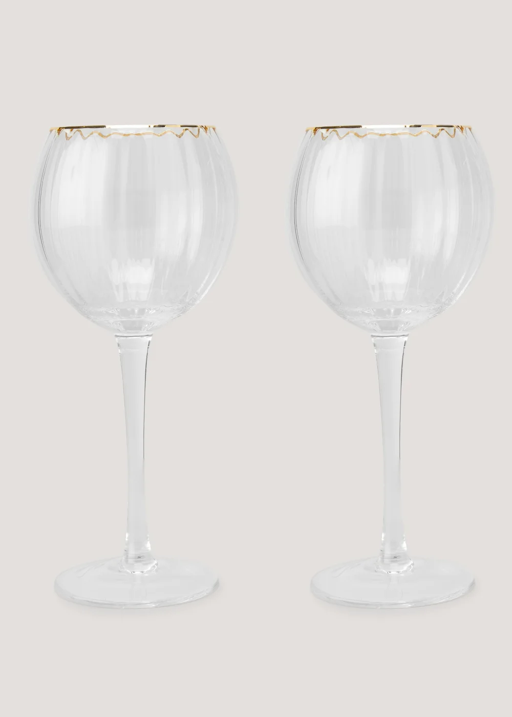 2 Pack Ribbed Gold Rim Wine Glasses (19cm x 7.5cm) Image 1
