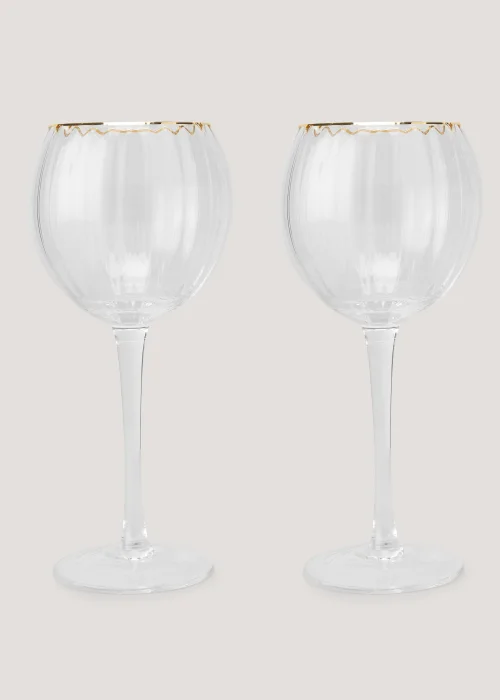 2 Pack Ribbed Gold Rim Wine Glasses (19cm x 7.5cm) Image 1