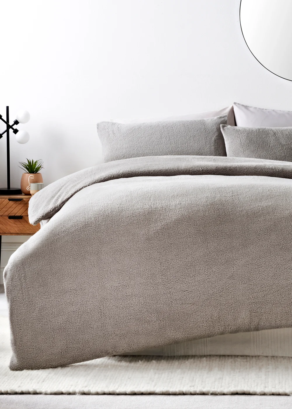 Grey Teddy Fleece Duvet Cover - Single Image 1