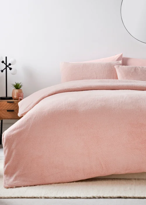 Pink Teddy Fleece Duvet Cover - Single Image 1