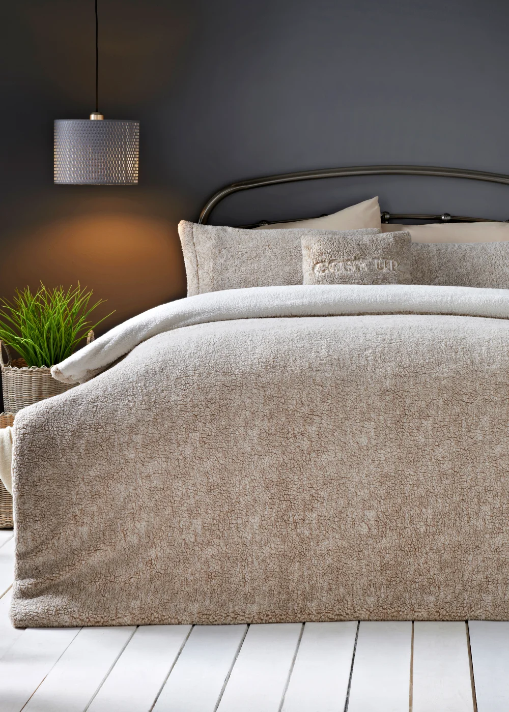 Beige Marl Fleece Duvet Cover - Single Image 1