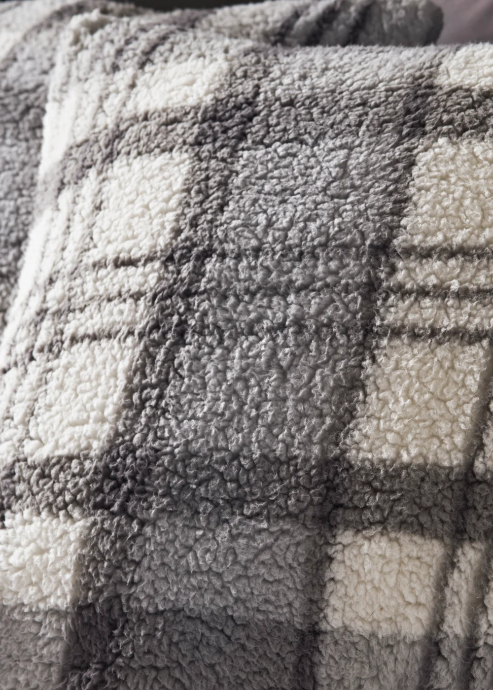 Grey Check Teddy Fleece Reversible Duvet Cover - Single Image 2