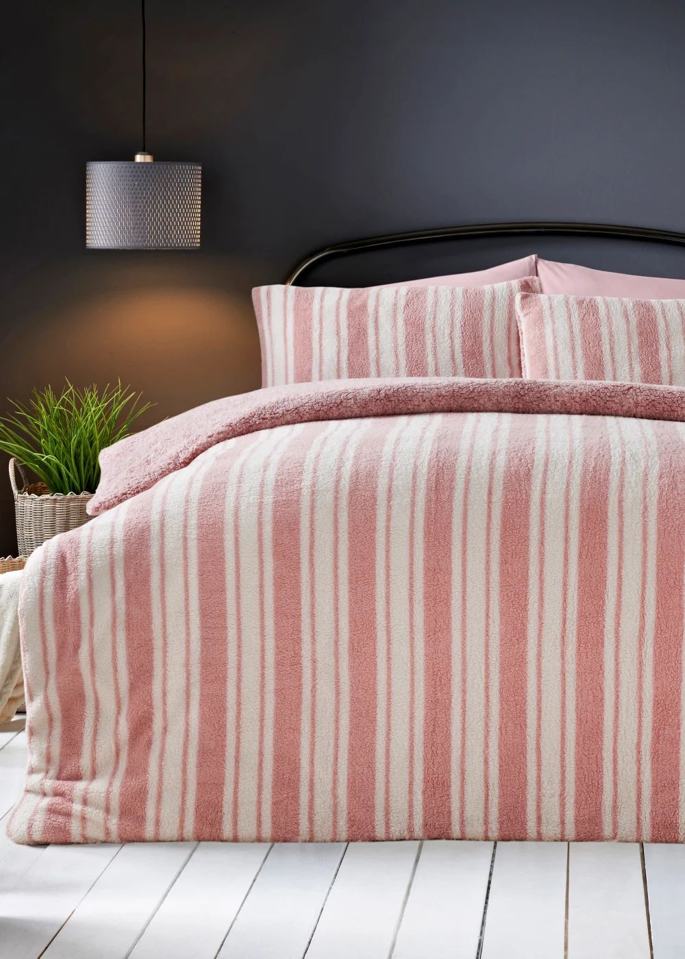 Pink Stripe Teddy Fleece Duvet Cover - Single Image 1