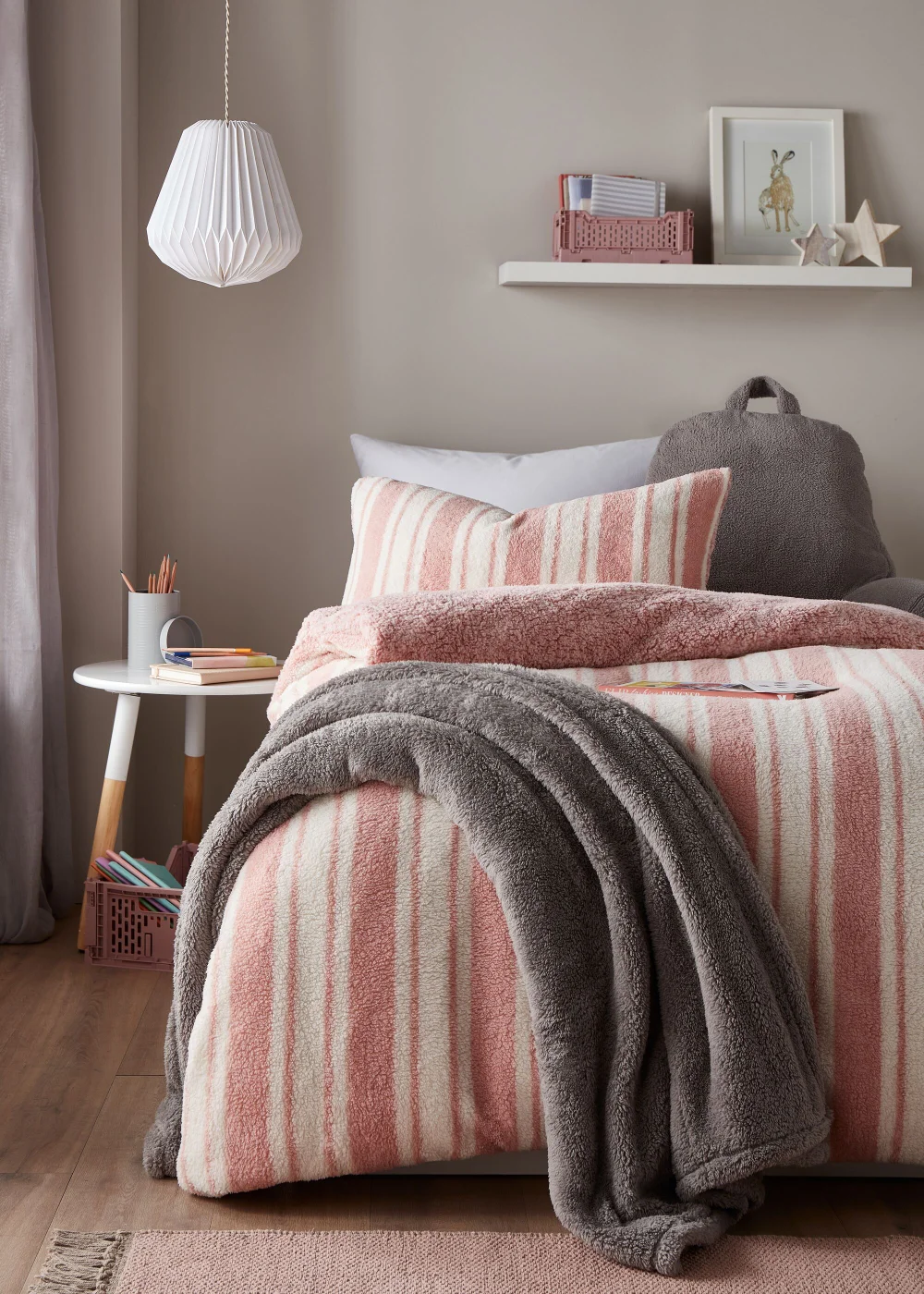 Pink Stripe Teddy Fleece Duvet Cover - Single Image 3