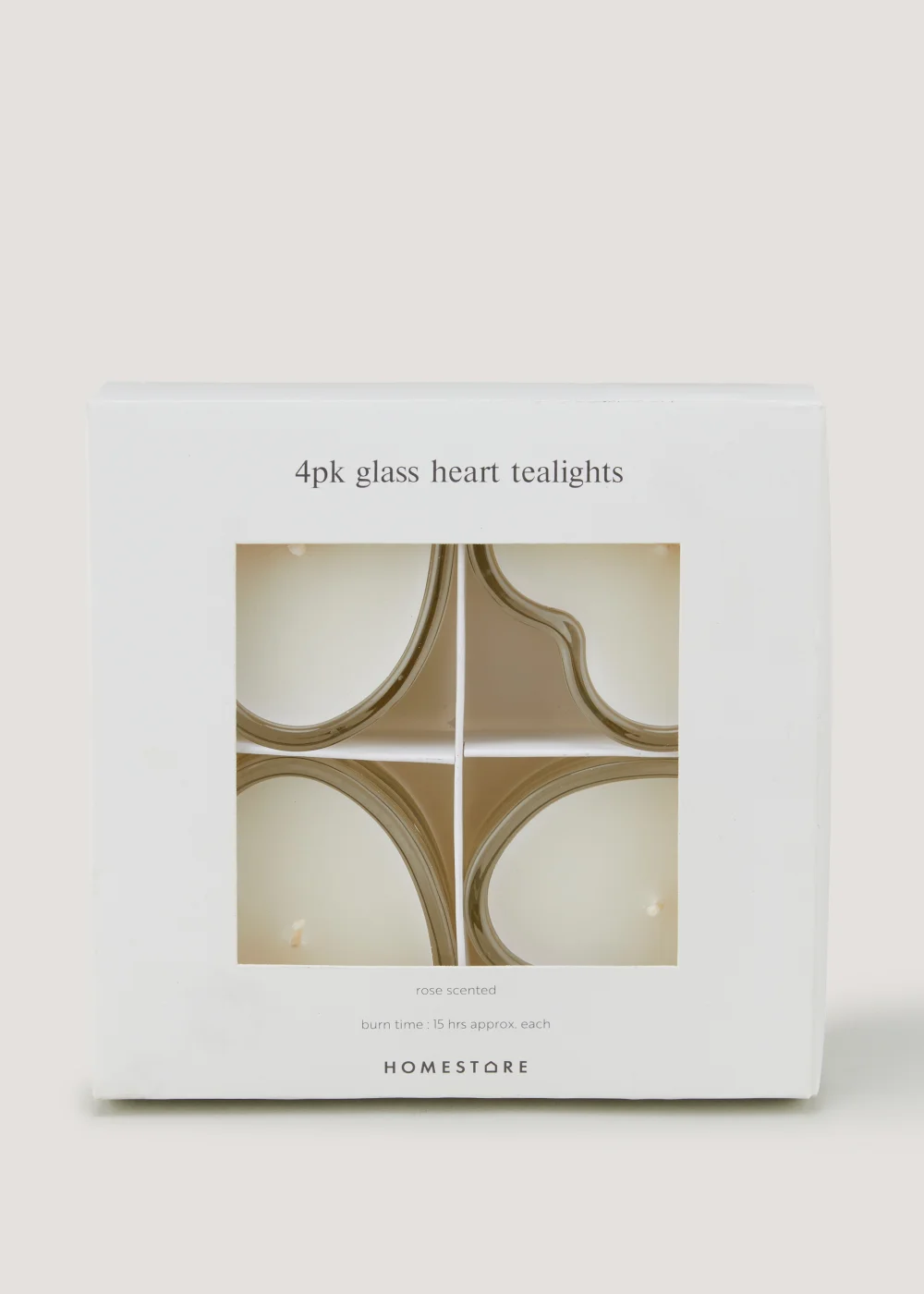 4 Pack Glass Heart Tealights (8cm x 7.5cm x 4cm) Image 1