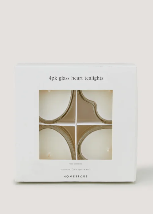 4 Pack Glass Heart Tealights (8cm x 7.5cm x 4cm) Image 1