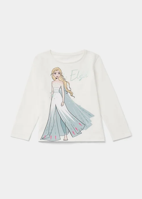 Kids White Disney Elsa Long Sleeve T-Shirt (4-9yrs) - 3 Yrs Image 1