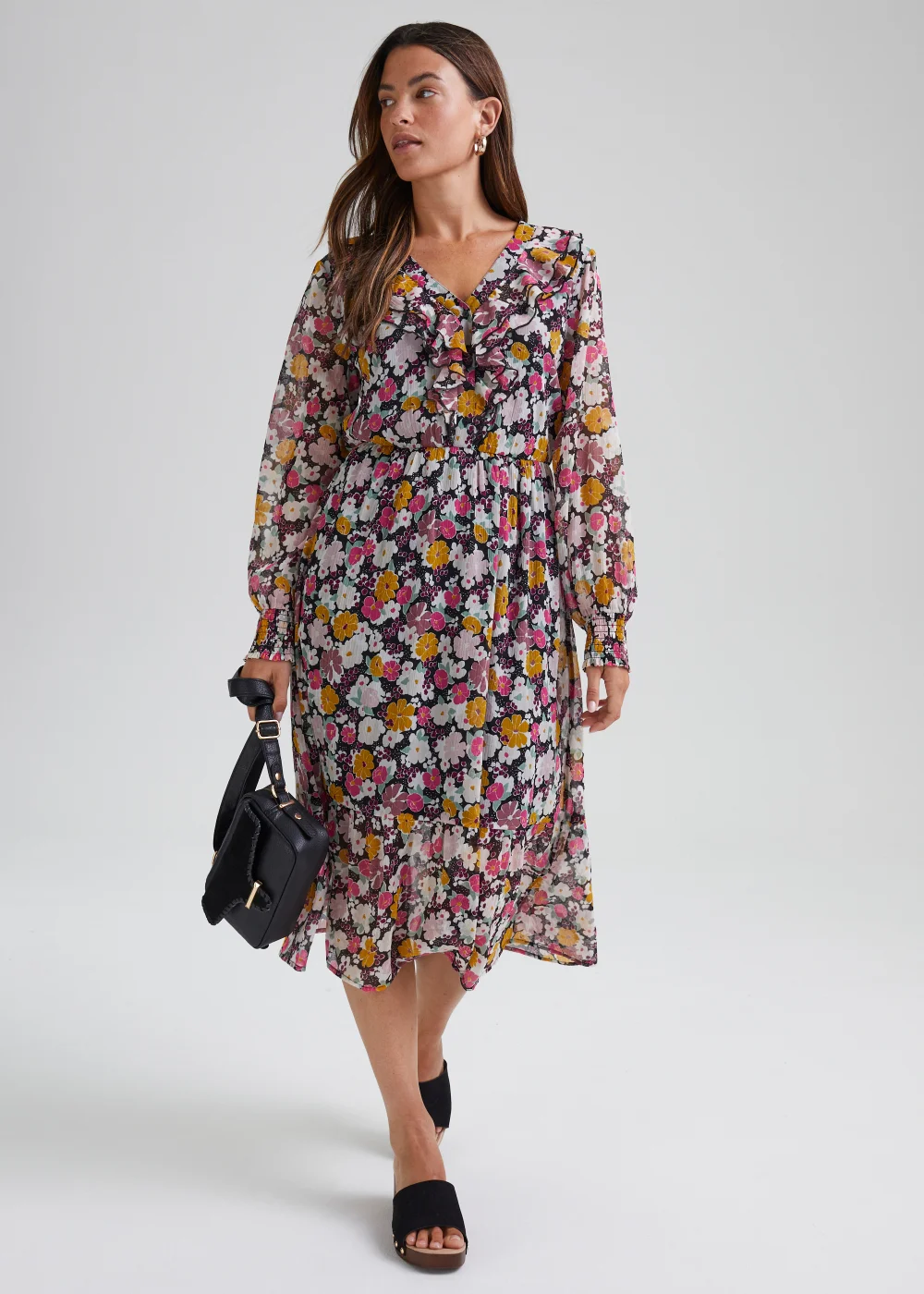 JDY Lilly Multicoloured Long Sleeve Midi Dress - 8 Image 4