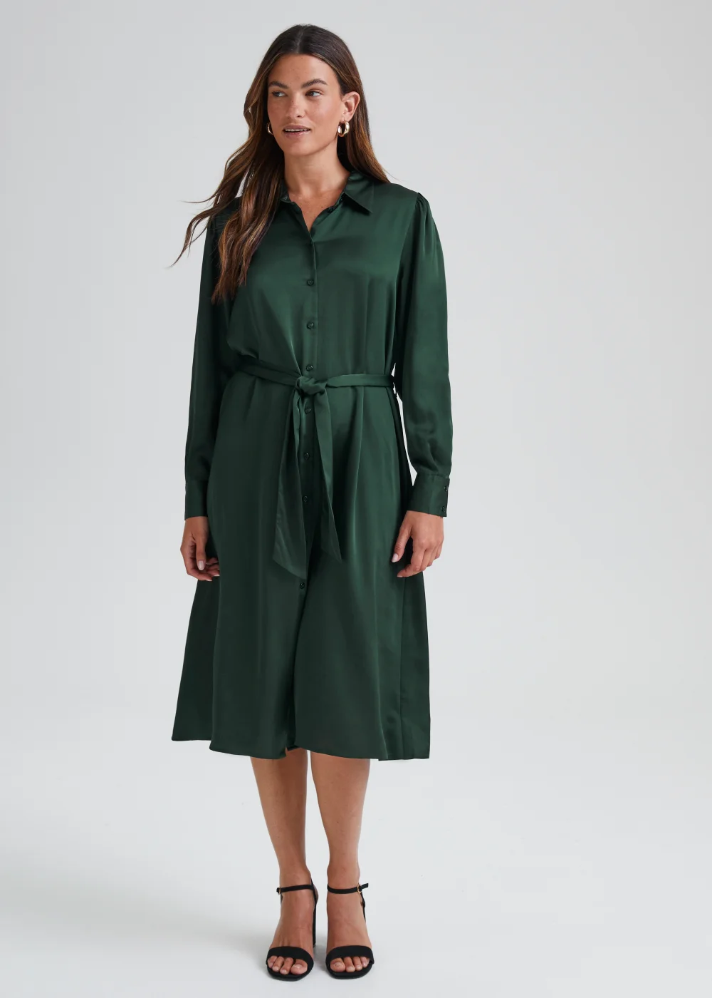 JDY Fifi Green Long Sleeve Midi Shirt Dress - 8 Image 1
