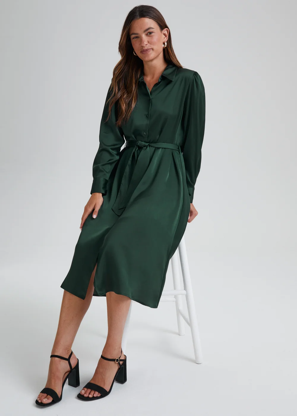 JDY Fifi Green Long Sleeve Midi Shirt Dress - 8 Image 4