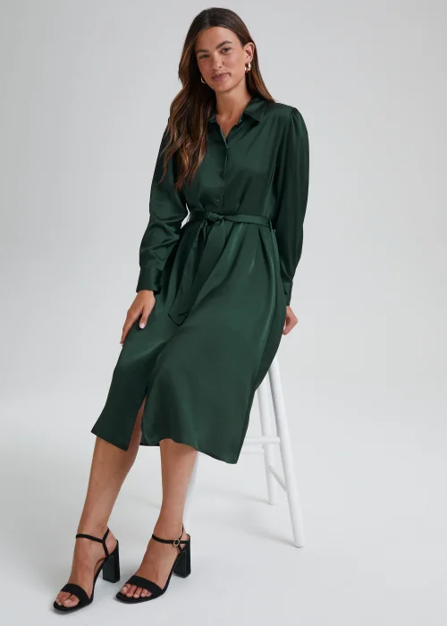 JDY Fifi Green Long Sleeve Midi Shirt Dress - 8 Image 4