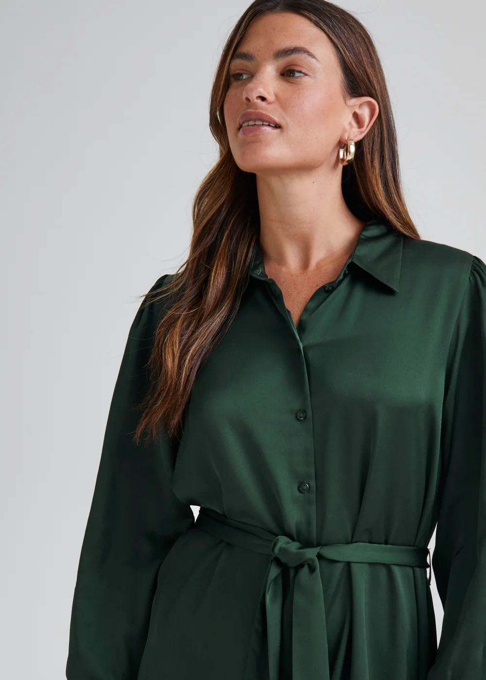 JDY Fifi Green Long Sleeve Midi Shirt Dress - 8 Image 3