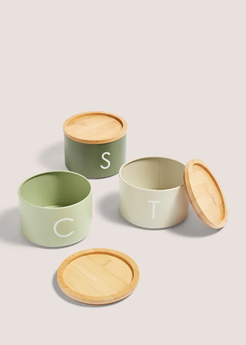 Green Metal Tea Coffee & Sugar Stackable Canisters Image 2