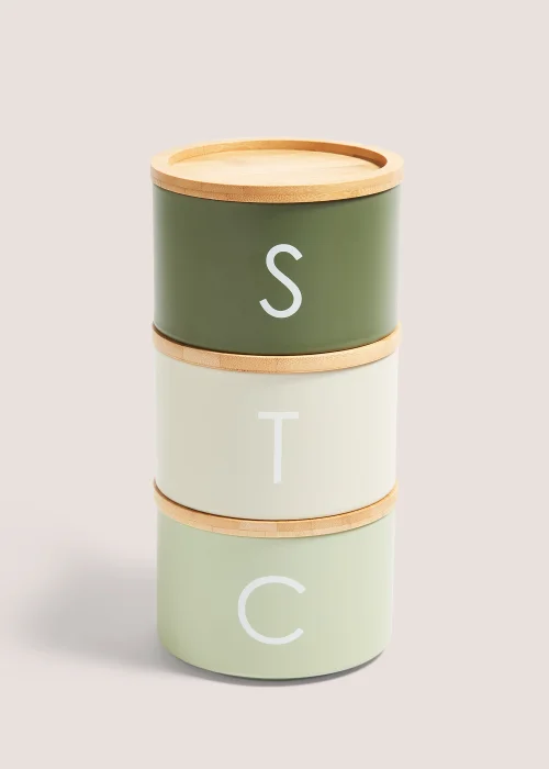 Green Metal Tea Coffee & Sugar Stackable Canisters Image 1