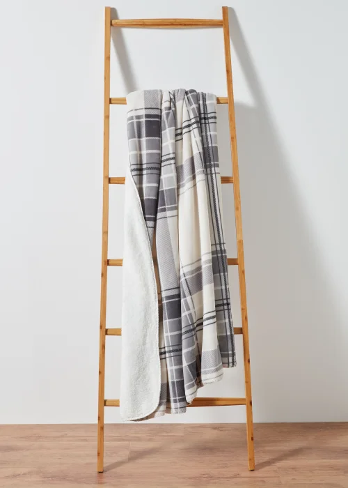 Grey Check Backed Teddy Fleece Throw (150cm x 180cm) Image 1