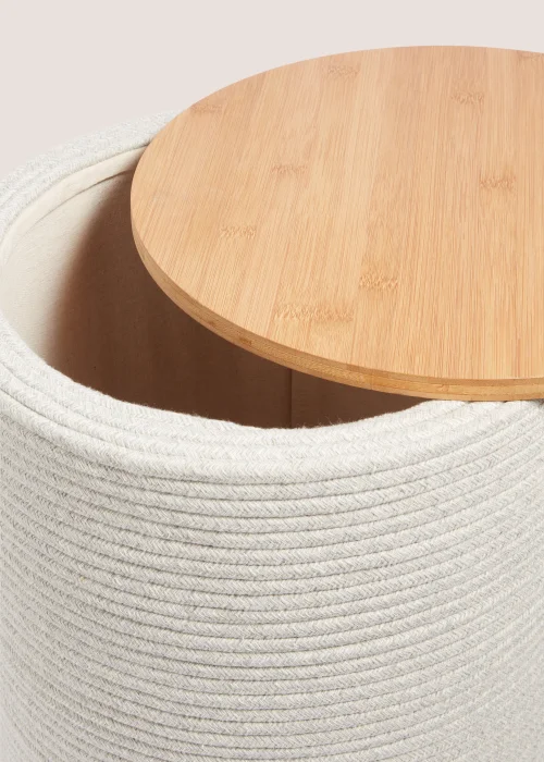 Cream Cotton Rope Storage Pouffe (34cm x 34cm x 43cm) Image 2
