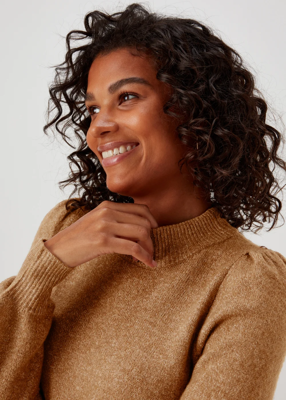 JDY Rue Camel Long Sleeve High Neck Dress - 8 Image 3