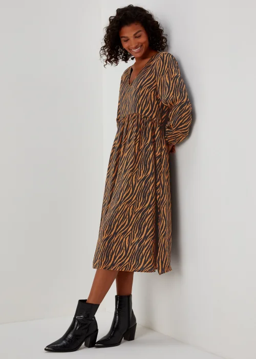 JDY Barbara Brown Zebra Print Long Sleeve Midi Dress - 14 Image 4