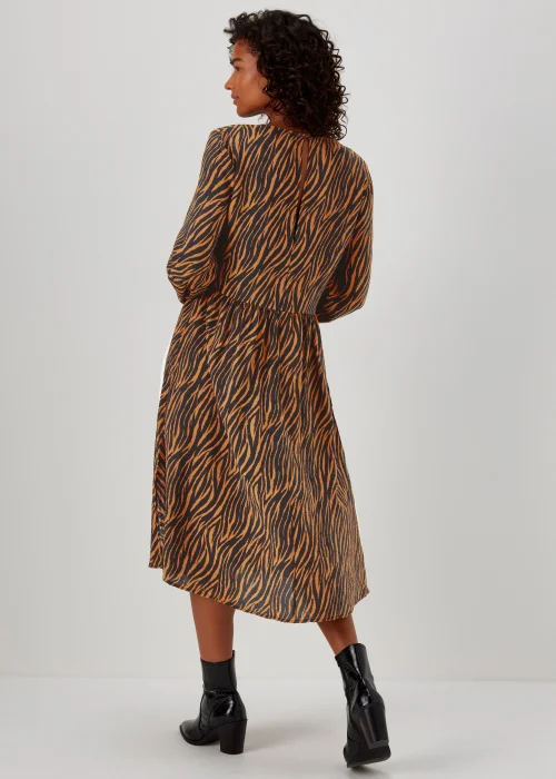 JDY Barbara Brown Zebra Print Long Sleeve Midi Dress - 14 Image 2